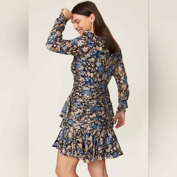 NWOT Monique Lhuillier Floral Chiffon Flounce Long Sleeve Dress Size 6 - Picture 15 of 15